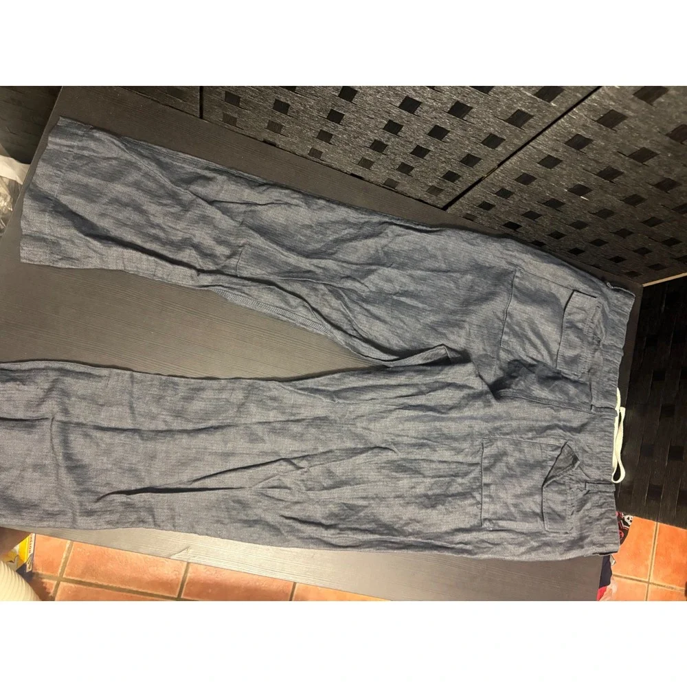 Banana republic men's blue straight fit pants with draw string and button